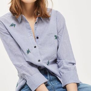 TopShop Striped Embroidered Blouse